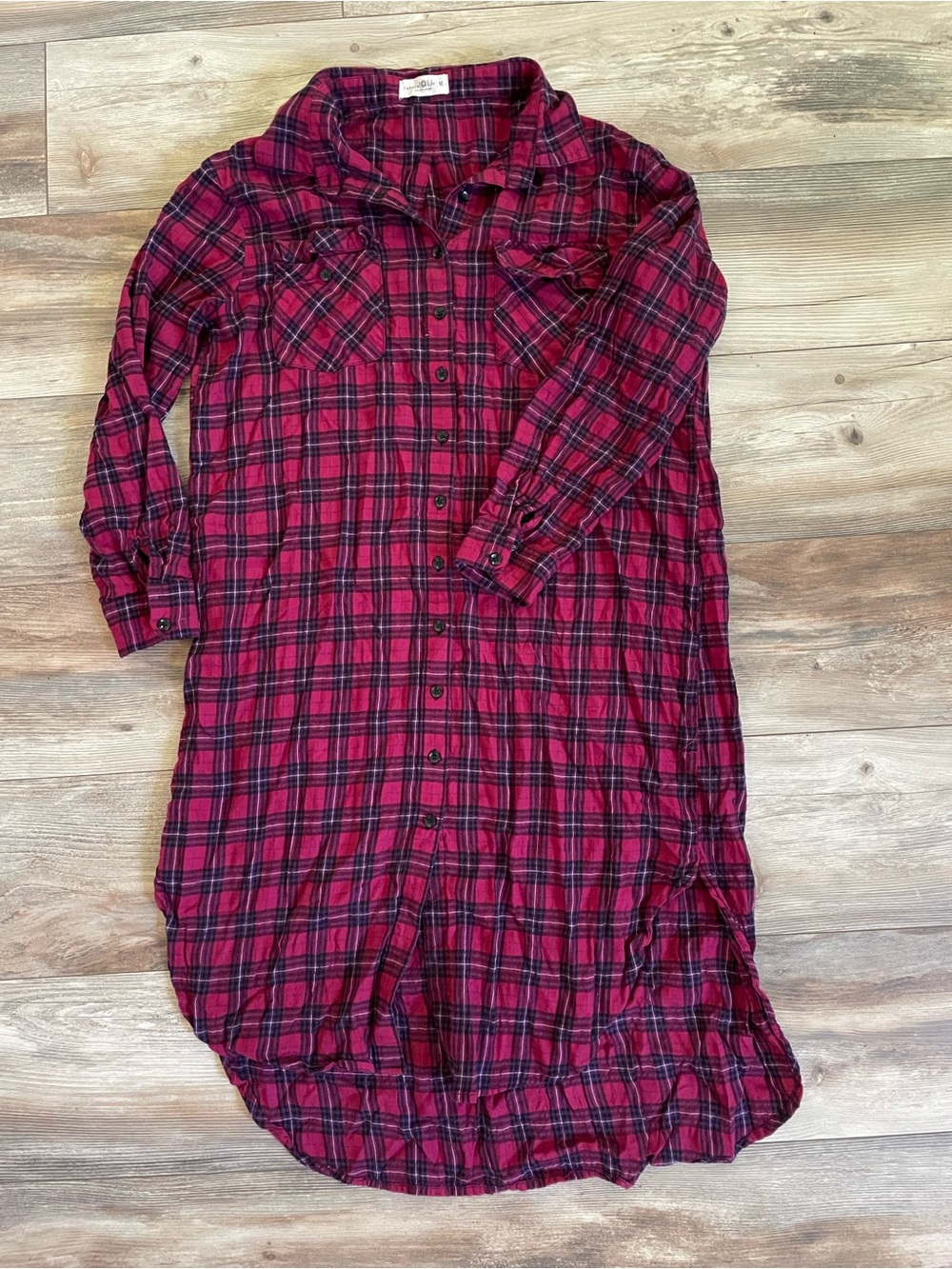 NATURAL LIFE long Plaid Button-Up flannel